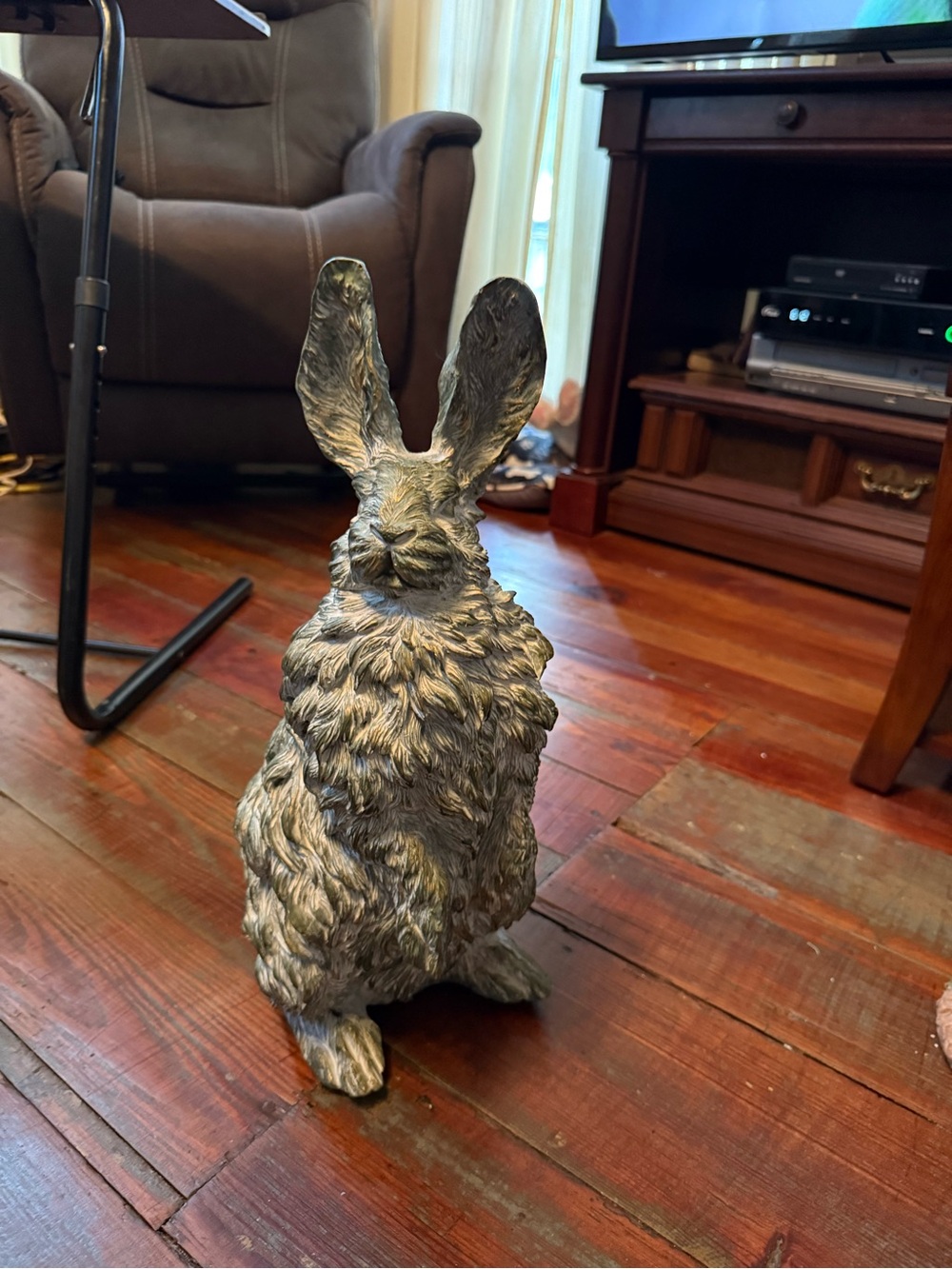 Decorative Rabbit Sculpture - Metallic Gray Home Art Figurine approximately 18”